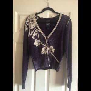 Lucky Brand. Purple and cream sweater with button front.  Size L.  Never worn